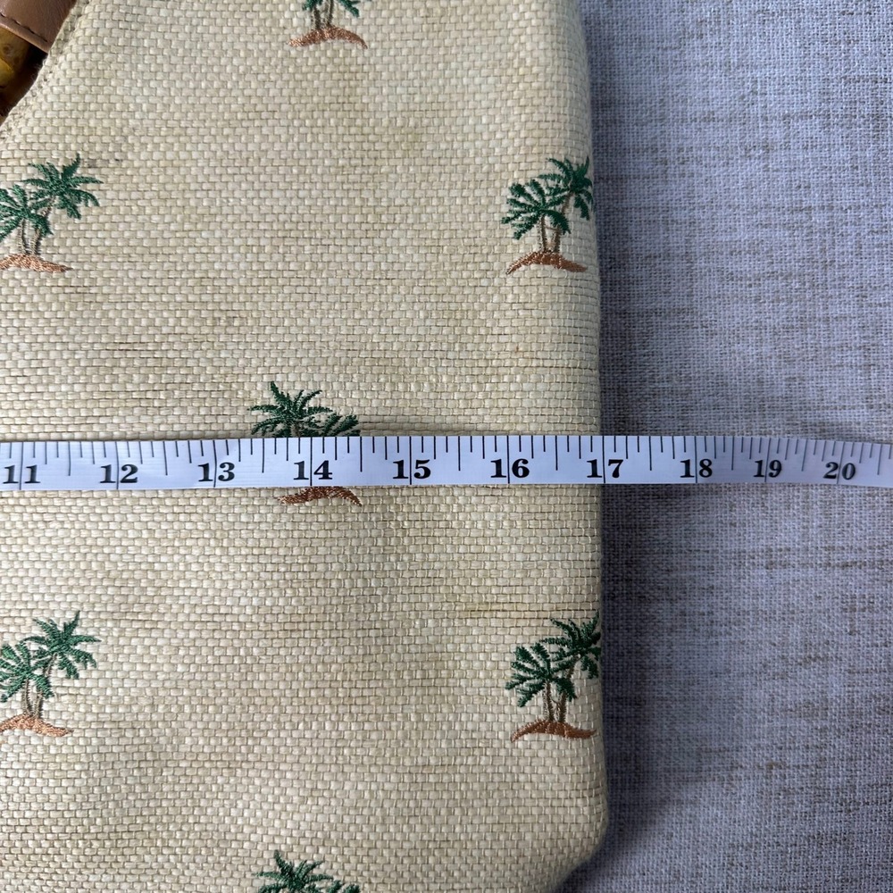 Sunny Palm Tree Embroidered Bamboo Handle Tote Bag NWT Resort Beach Purse - Picture 5 of 6